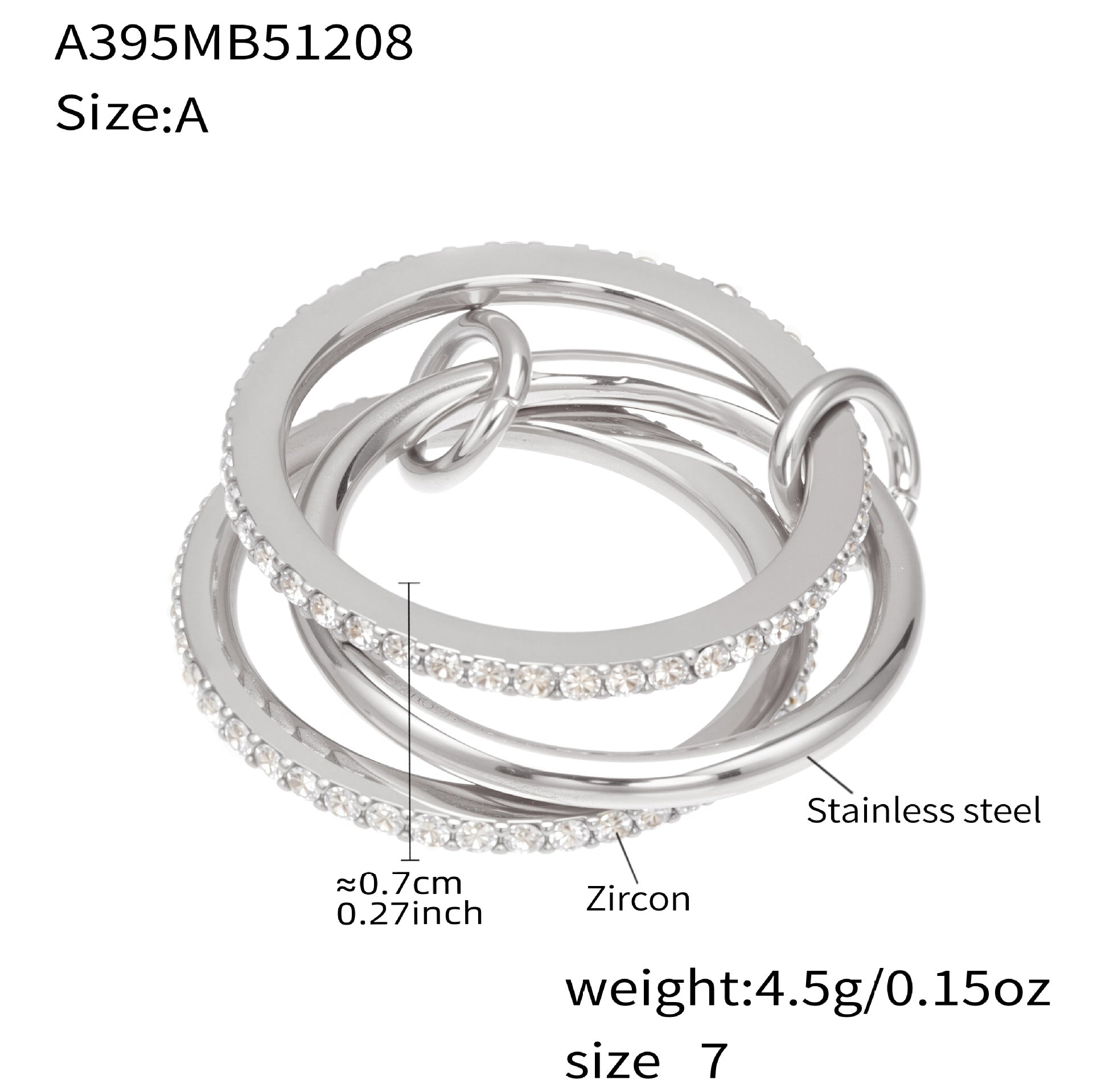 316L Stainless Steel Lock & Key Pave Stacked Ring with 18K Gold PVD