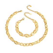 Stainless steel mariner chain necklace and bracelet with PVD gold-tone finish