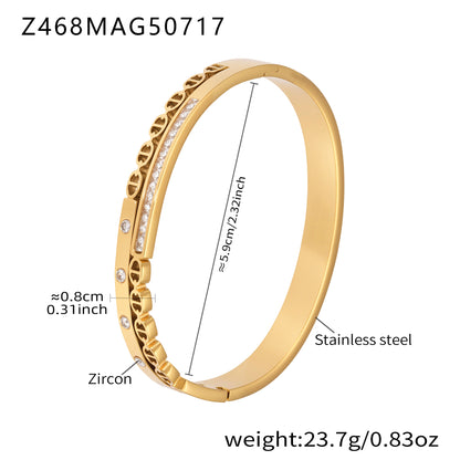 18k gold plated stainless steel paved zircon bangle, chain texture bracelet size: 5.9cm inner diameter 23.7g weight