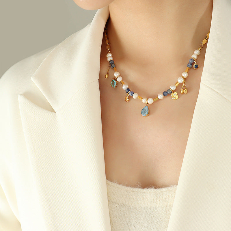 stainless steel pearl charm necklace styled for modern office and daily wear