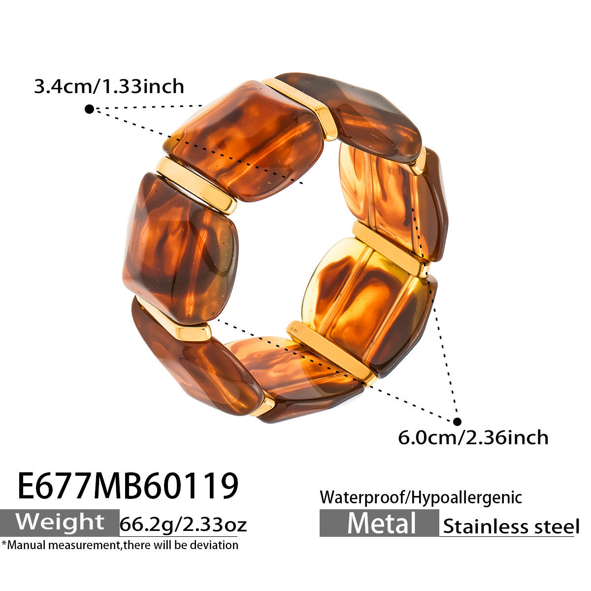 316L Stainless Steel Irregular Textured Wide Resin Stretch Bracelet