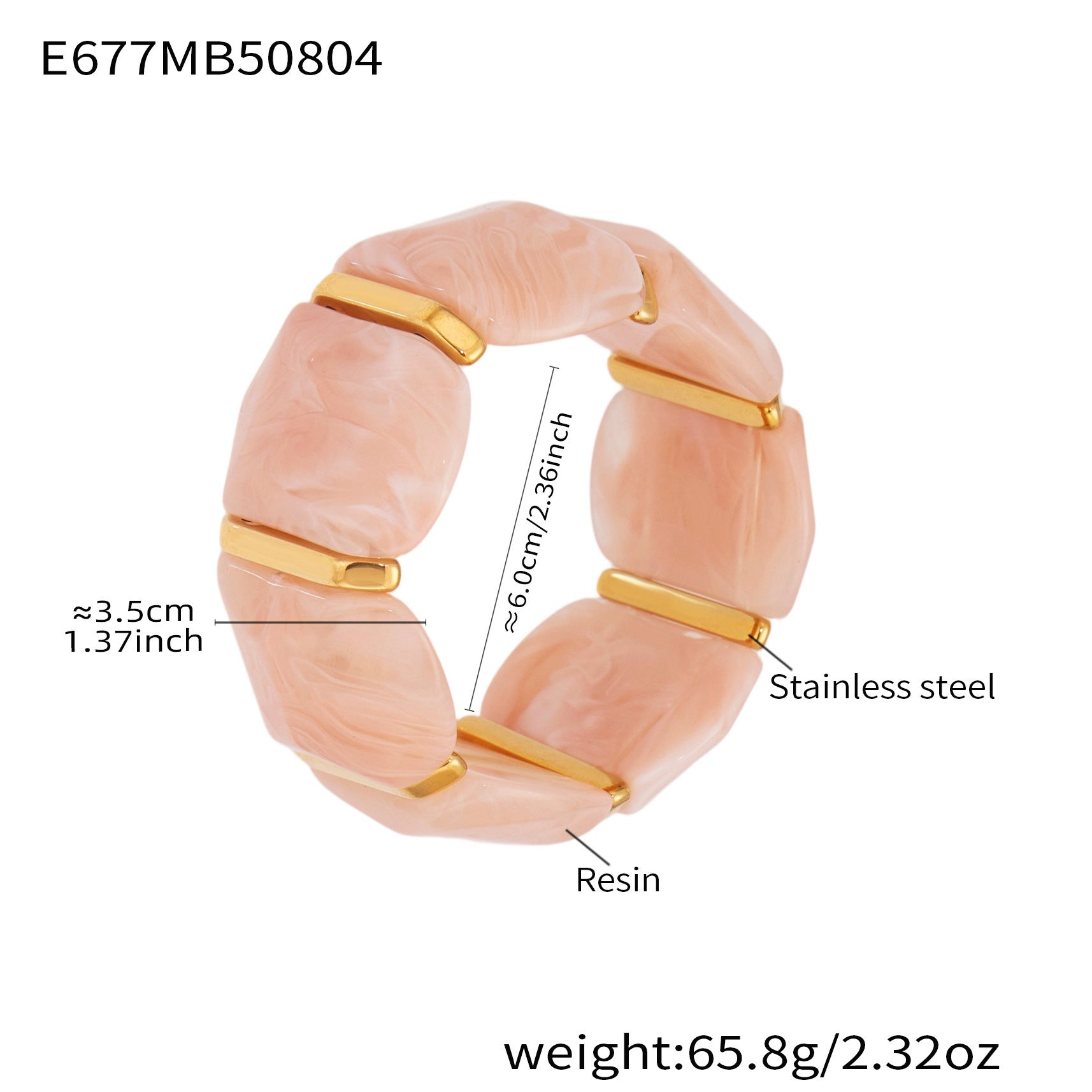 316L Stainless Steel Irregular Textured Wide Resin Stretch Bracelet