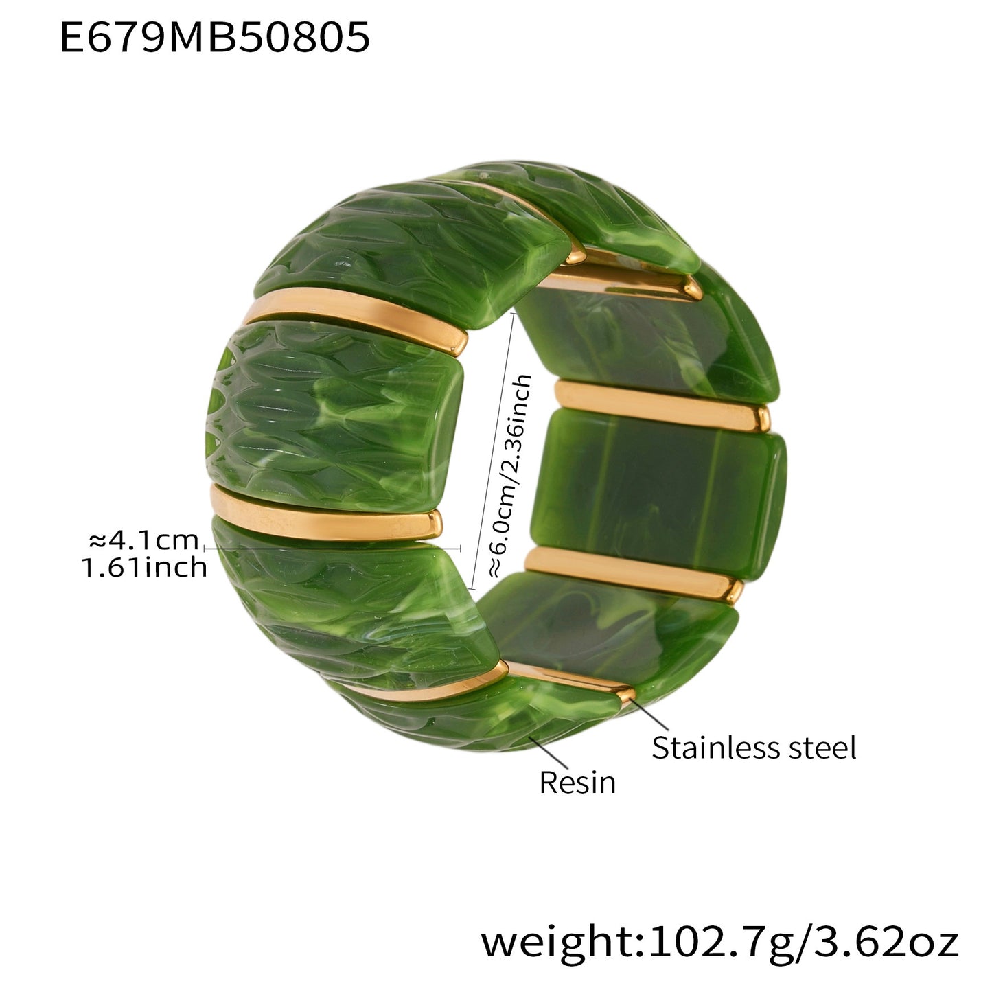 316L Stainless Steel Irregular Textured Wide Resin Stretch Bracelet