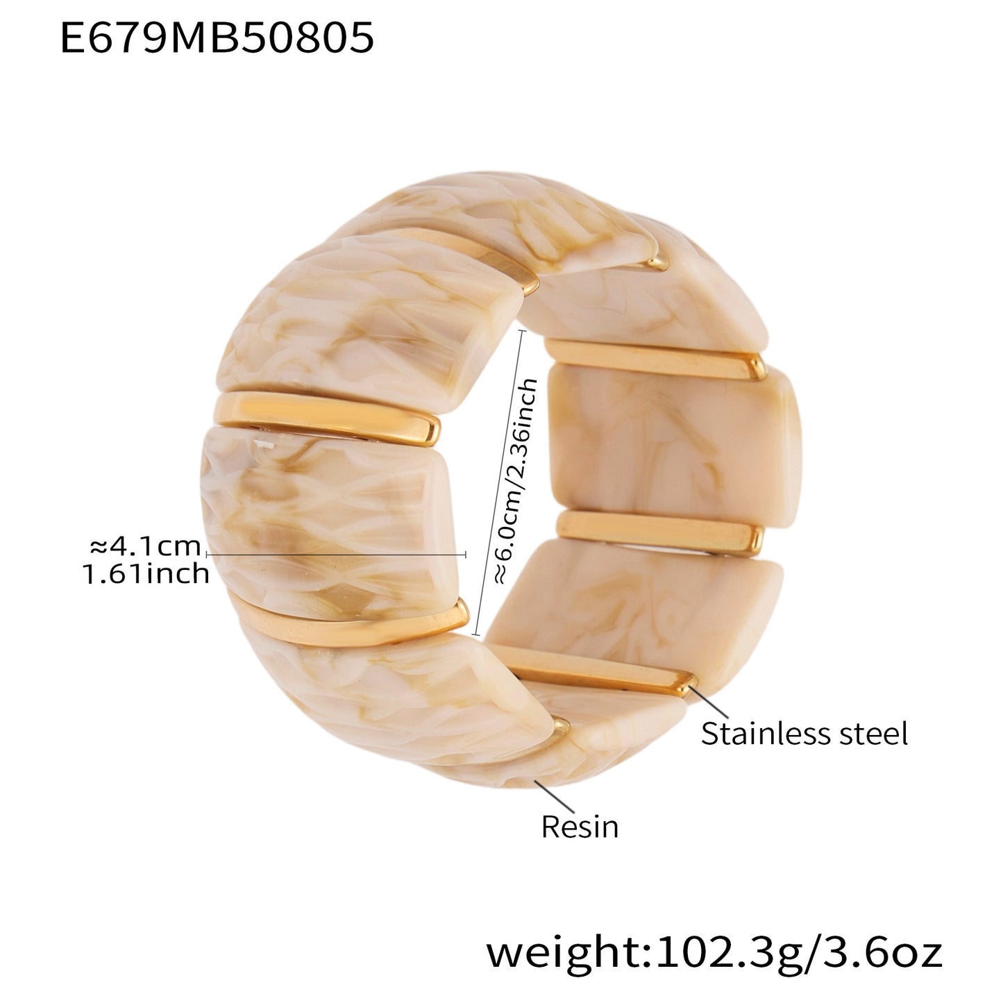 316L Stainless Steel Irregular Textured Wide Resin Stretch Bracelet