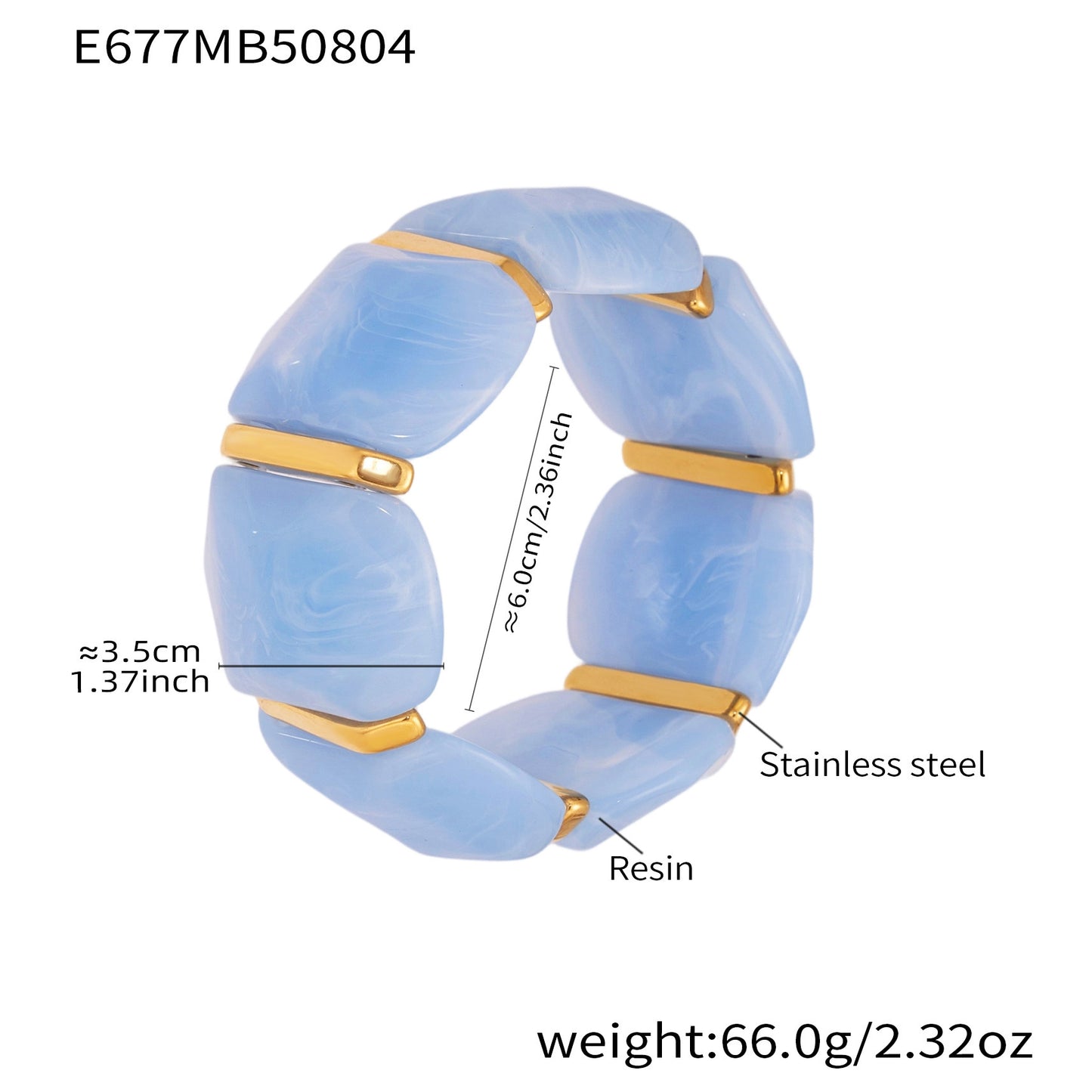 316L Stainless Steel Irregular Textured Wide Resin Stretch Bracelet