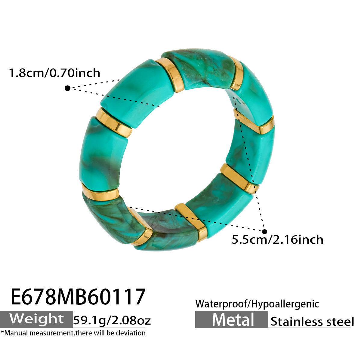 316L Stainless Steel Irregular Textured Wide Resin Stretch Bracelet