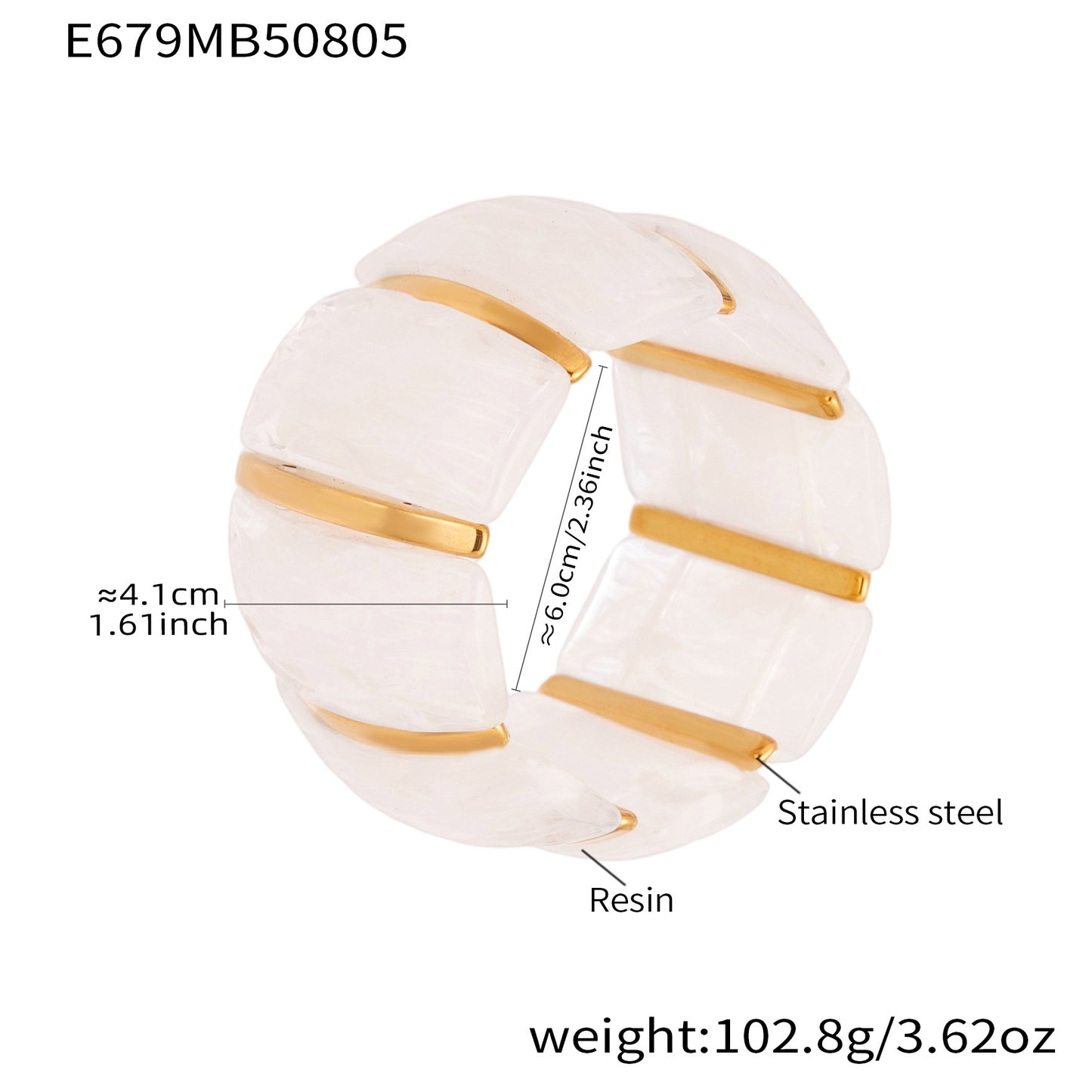 316L Stainless Steel Irregular Textured Wide Resin Stretch Bracelet