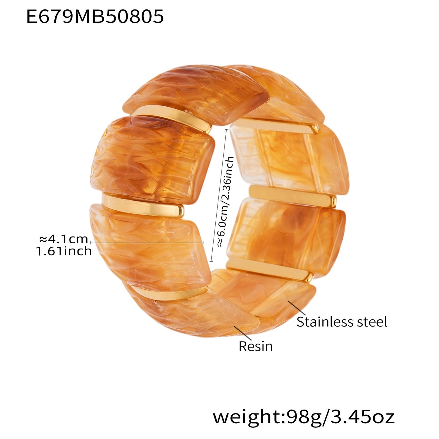 316L Stainless Steel Irregular Textured Wide Resin Stretch Bracelet