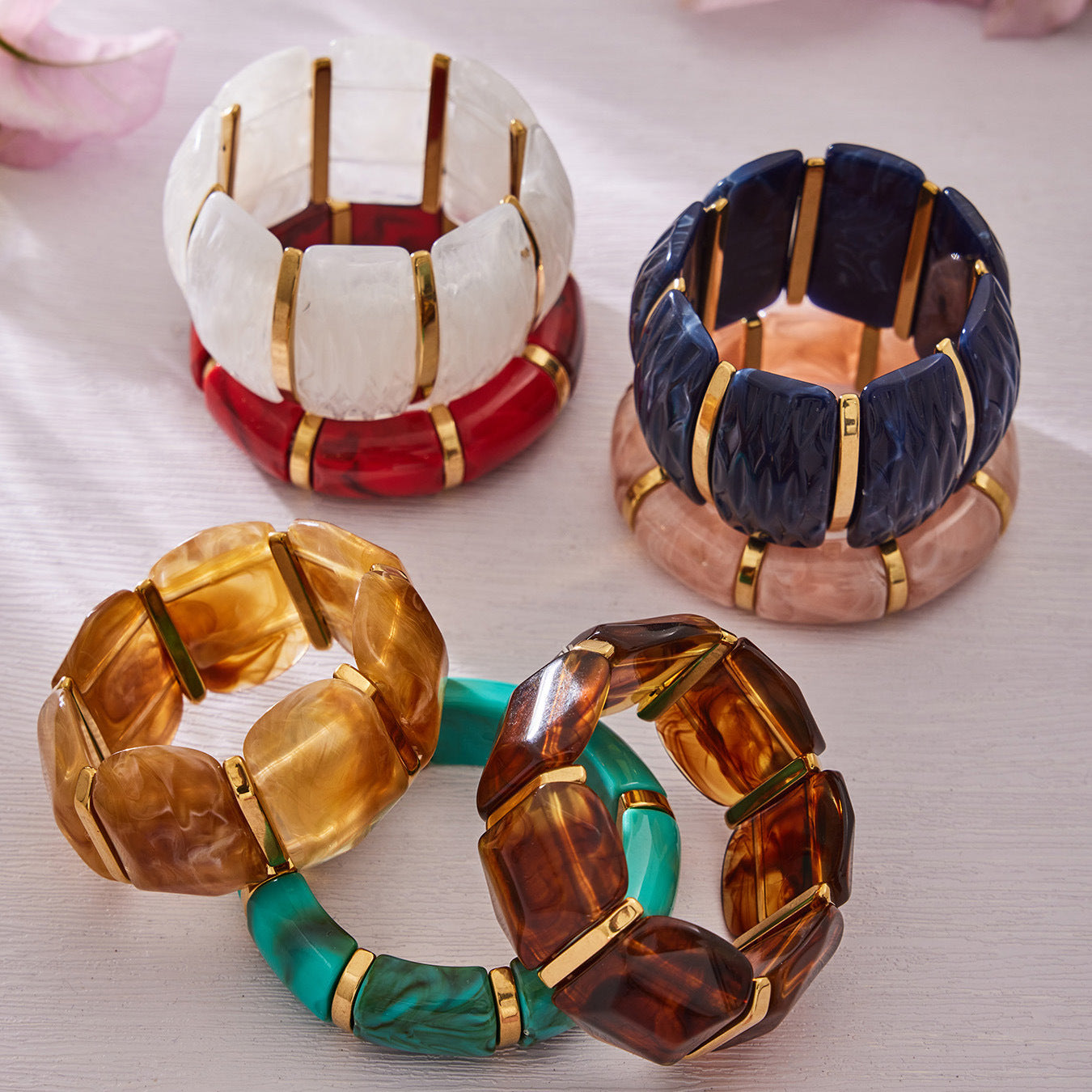 316L Stainless Steel Irregular Textured Wide Resin Stretch Bracelet