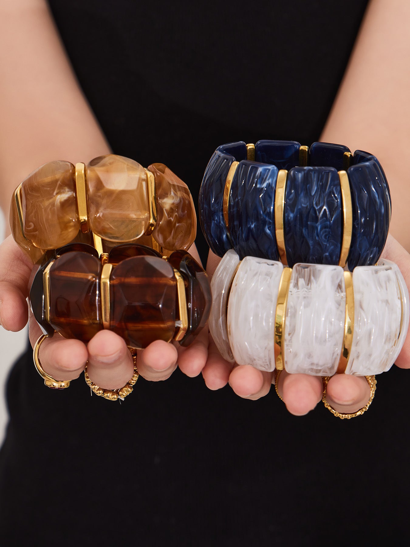 316L Stainless Steel Irregular Textured Wide Resin Stretch Bracelet