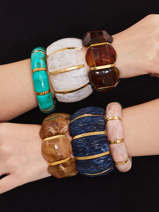 316L Stainless Steel Irregular Textured Wide Resin Stretch Bracelet