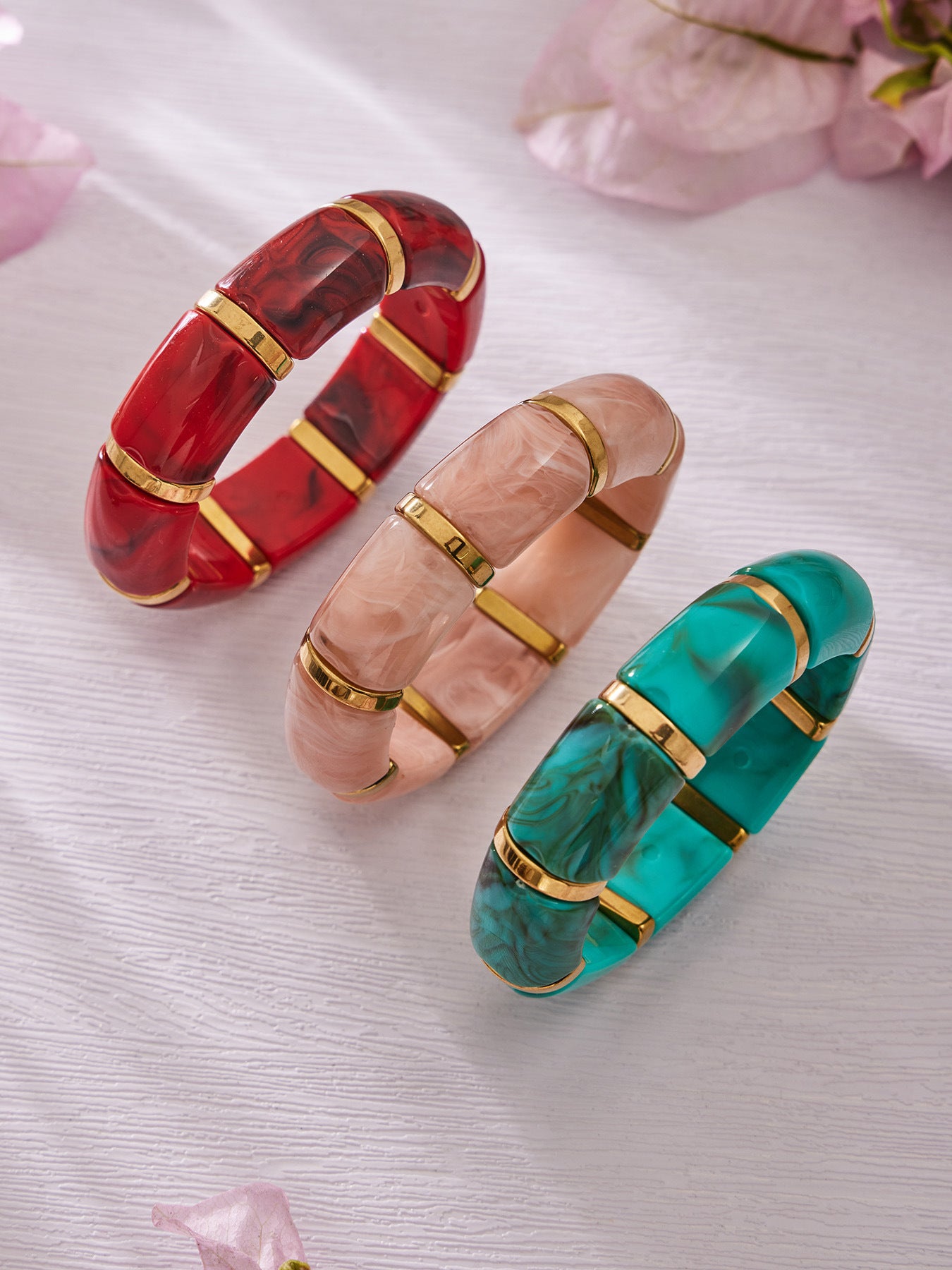 316L Stainless Steel Irregular Textured Wide Resin Stretch Bracelet