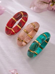 316L Stainless Steel Irregular Textured Wide Resin Stretch Bracelet