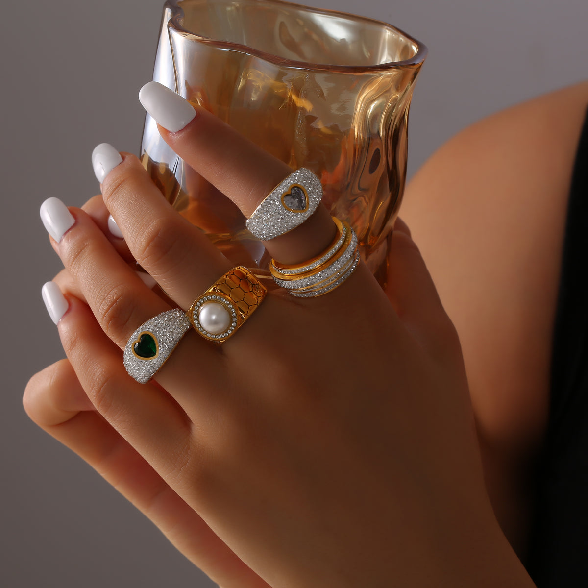 Stainless steel statement rings worn on hand