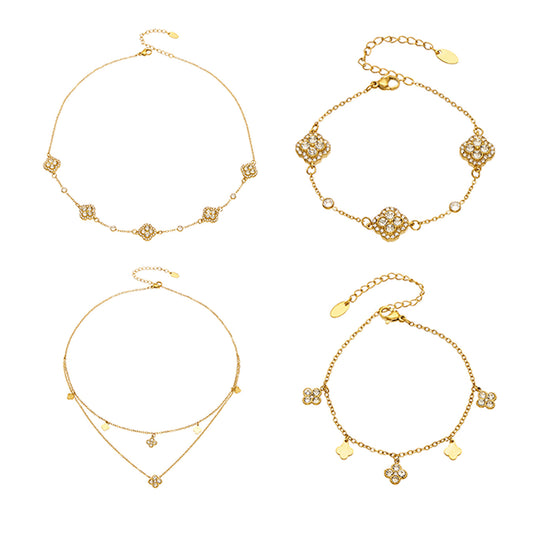 Stainless steel zircon flower necklace and bracelet collection