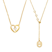 Stainless steel zircon heart pendant necklace and Y drop necklace in gold-tone finish