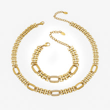 Stainless steel zircon watch band chain necklace and bracelet in gold tone