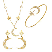 MiduoduoJewelry gold star and moon necklace, earrings and cuff bracelet collection with zircon accents