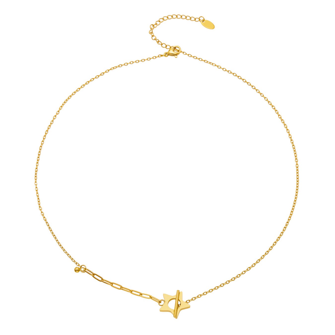316L stainless steel star T-bar necklace in 18K PVD gold finish