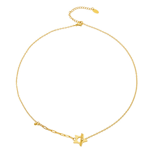 316L stainless steel star T-bar necklace in 18K PVD gold finish