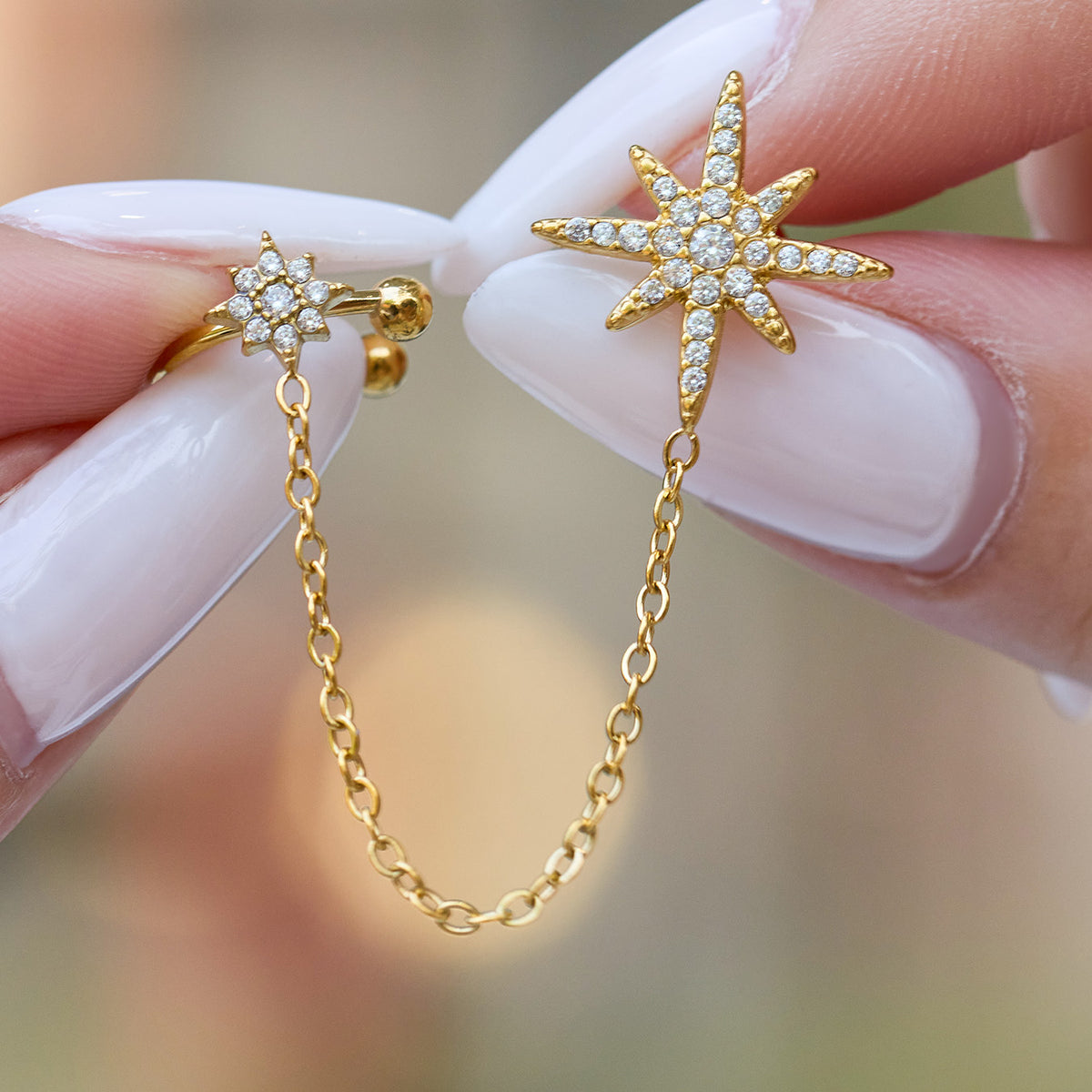 316L Stainless Steel 18K PVD Gold Star Zircon Ear Clip made with 316L stainless steel and 18K PVD gold finish for wholesale jewelry buyers - image 3