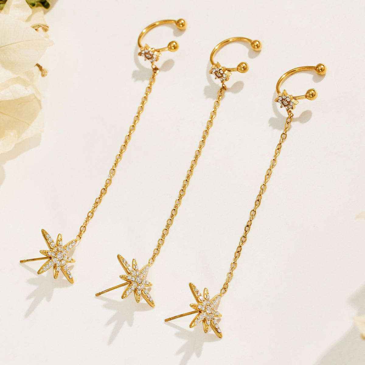 316L Stainless Steel 18K PVD Gold Star Zircon Ear Clip made with 316L stainless steel and 18K PVD gold finish for wholesale jewelry buyers - image 6