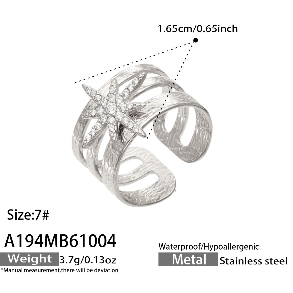 316L Stainless Steel 18K PVD Gold Star Zircon Open Ring made with 316L stainless steel and 18K PVD gold finish for wholesale jewelry buyers - image 10
