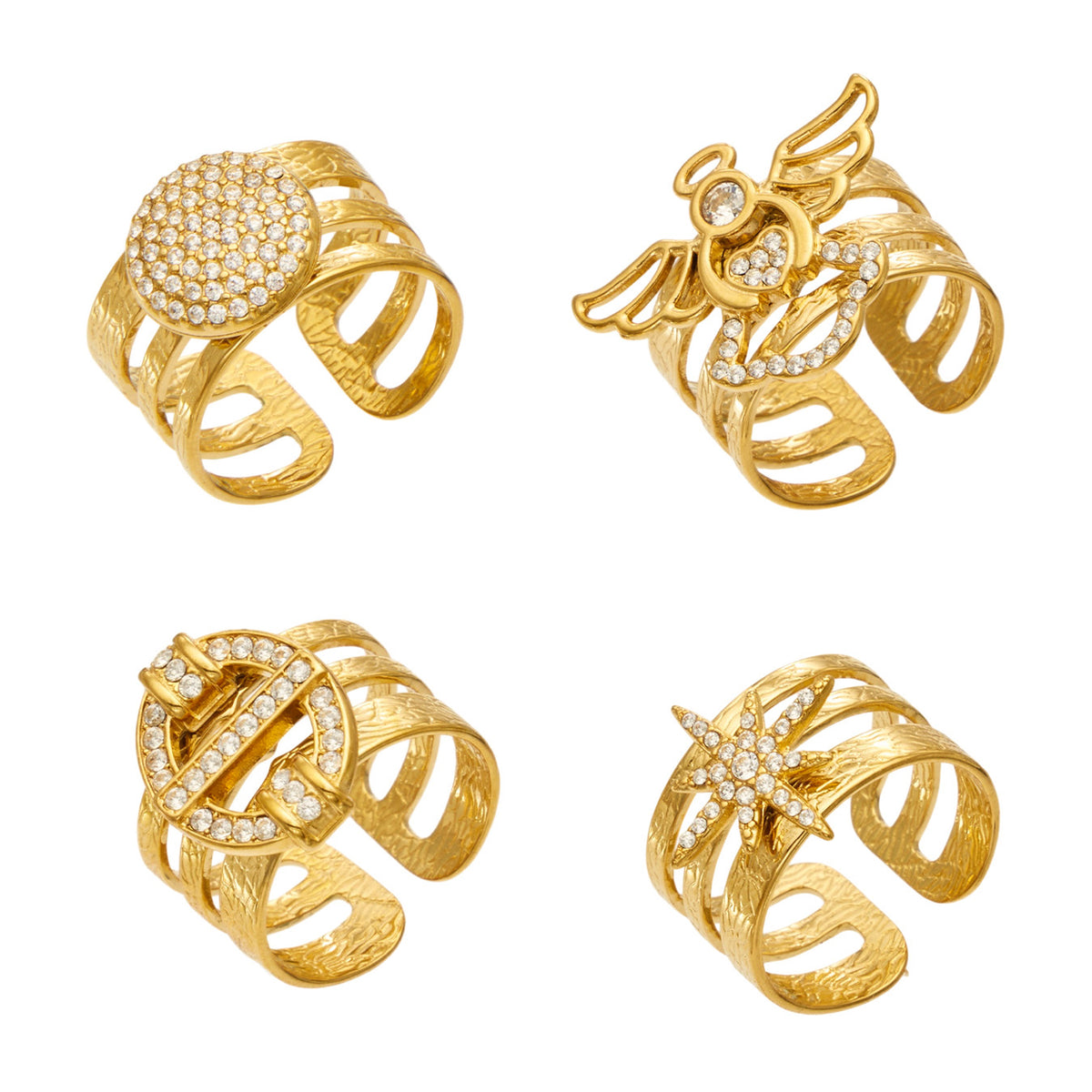 Elegant 316L Stainless Steel Star Zircon Open Ring - Steel Color