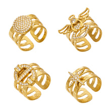 Elegant 316L Stainless Steel Star Zircon Open Ring - Steel Color