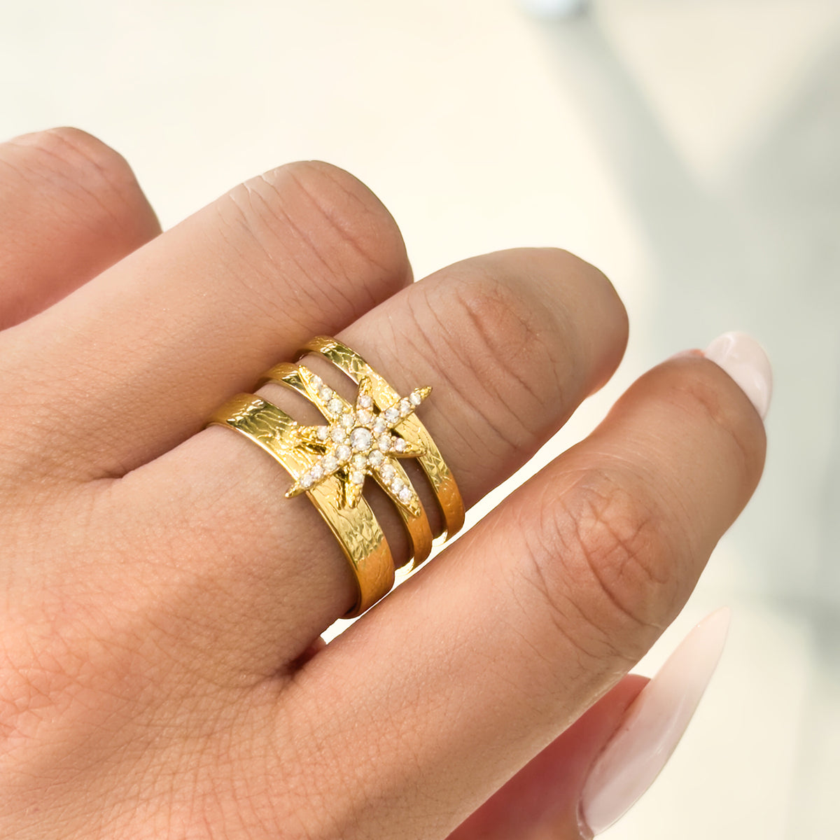 316L Stainless Steel 18K PVD Gold Star Zircon Open Ring made with 316L stainless steel and 18K PVD gold finish for wholesale jewelry buyers - image 8