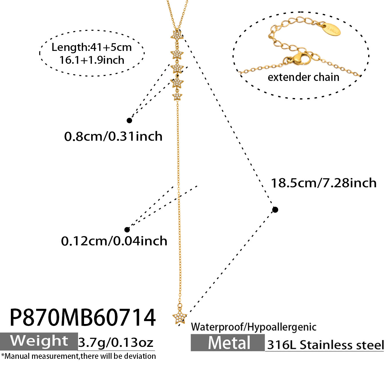 316L Stainless Steel 18K PVD Gold Star Zircon Pendant Necklace made with 316L stainless steel and 18K PVD gold finish for wholesale jewelry buyers - image 12