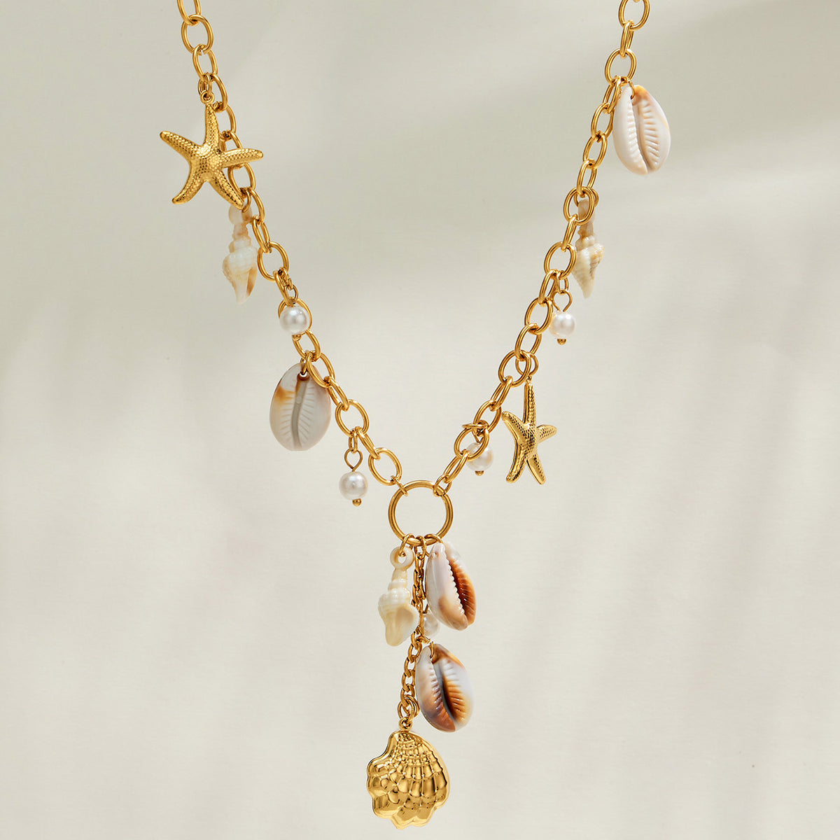 316L Stainless Steel 18K PVD Gold Starfish Pearl Necklace made with 316L stainless steel and 18K PVD gold finish for wholesale jewelry buyers - image 7