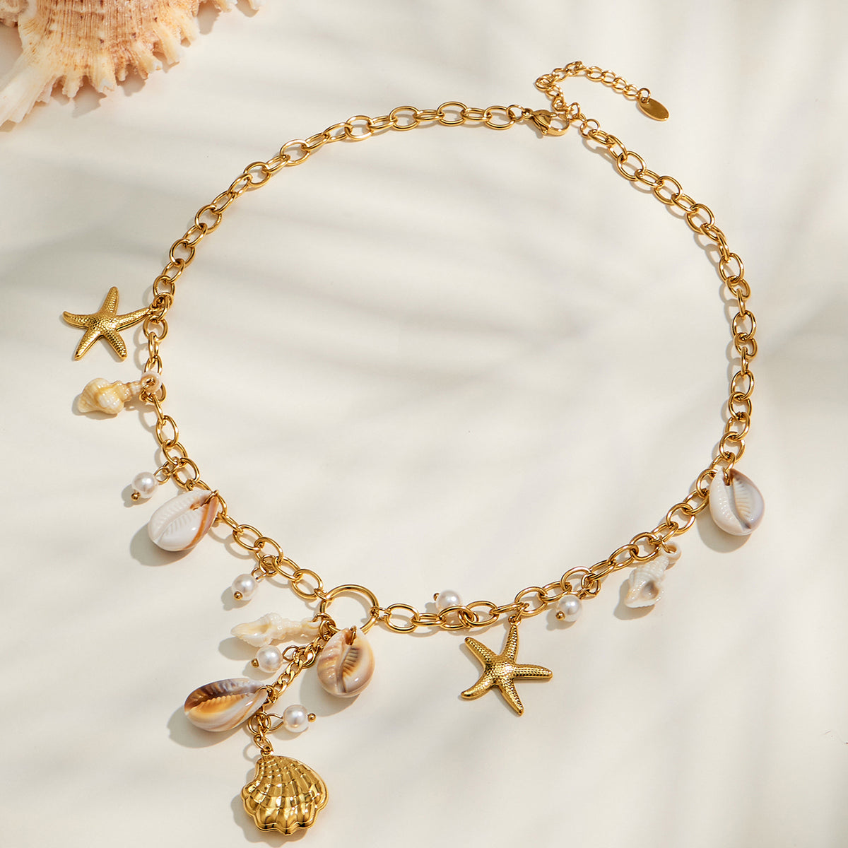 316L Stainless Steel 18K PVD Gold Starfish Pearl Necklace made with 316L stainless steel and 18K PVD gold finish for wholesale jewelry buyers - image 8
