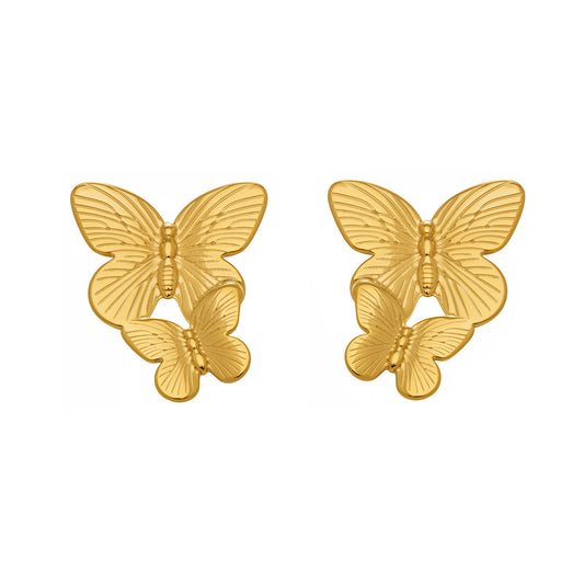 316L Stainless Steel 18K Gold PVD Plated Butterfly Earrings - luxury texture close up