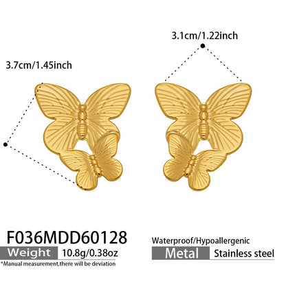 316L Stainless Steel 18K Gold PVD Plated Butterfly Earrings - sophisticated side angle