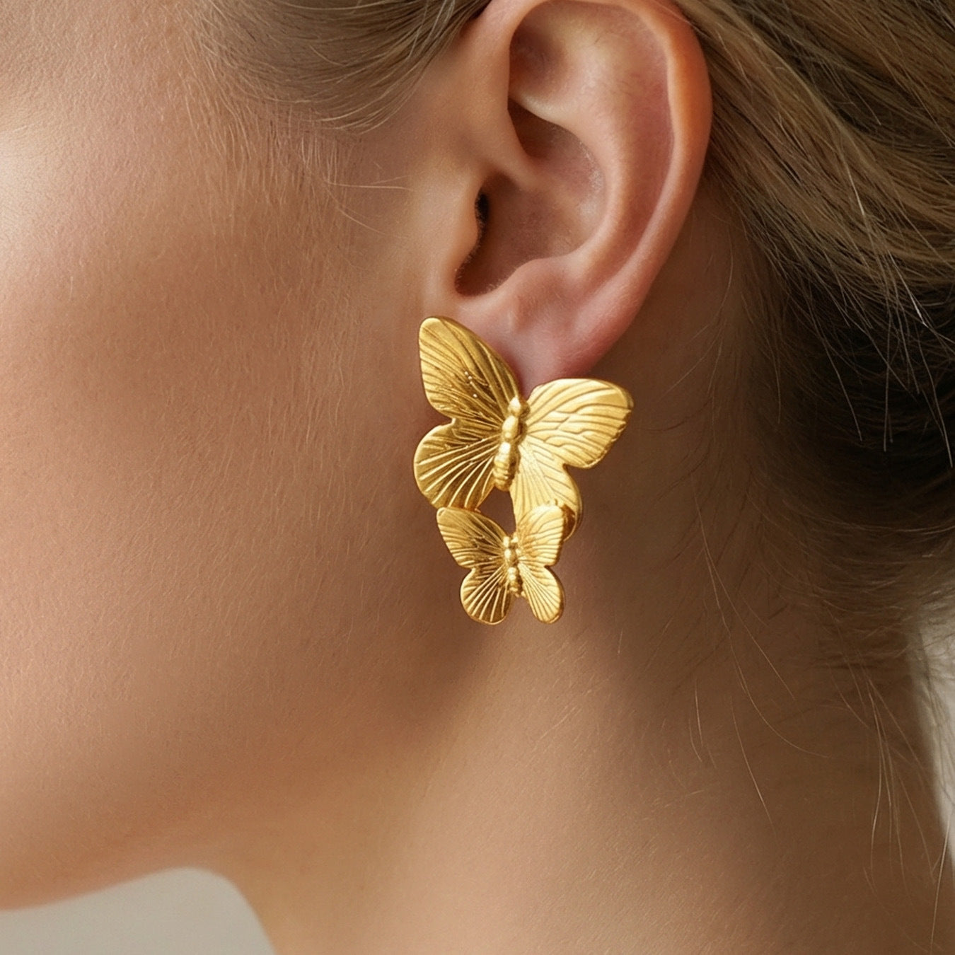 316L Stainless Steel 18K Gold PVD Plated Butterfly Earrings - premium jewelry aesthetic