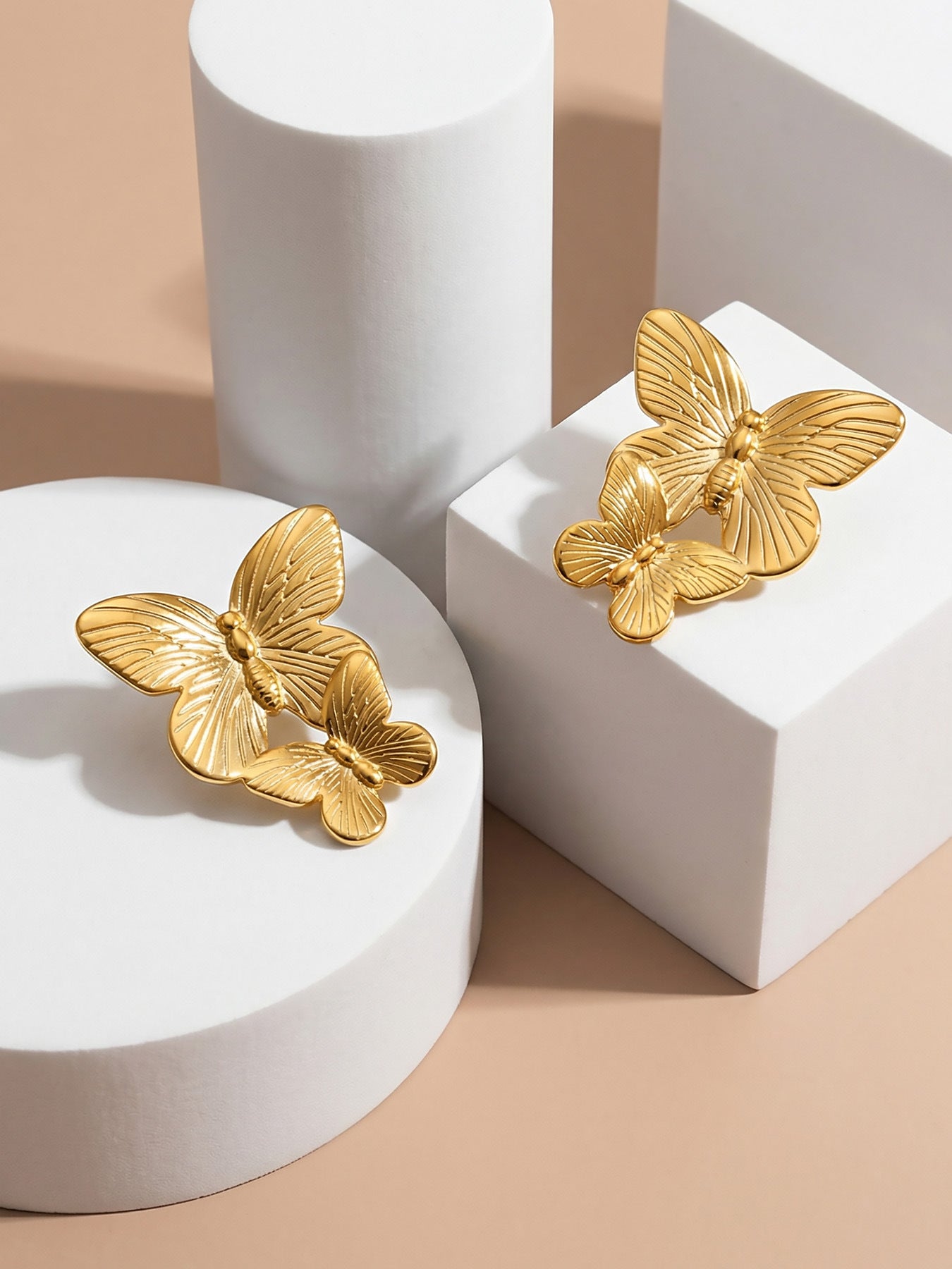 316L Stainless Steel 18K Gold PVD Plated Butterfly Earrings - exquisite craftsmanship detail