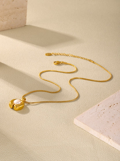 316L Stainless Steel 18K Gold PVD Plated C-shape Freshwater Pearl Necklace - elegant lifestyle look