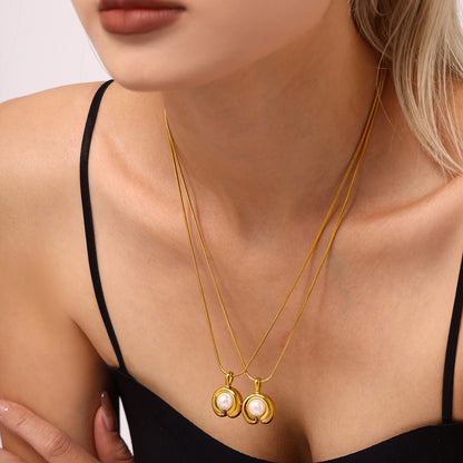316L Stainless Steel 18K Gold PVD Plated C-shape Freshwater Pearl Necklace - premium jewelry aesthetic