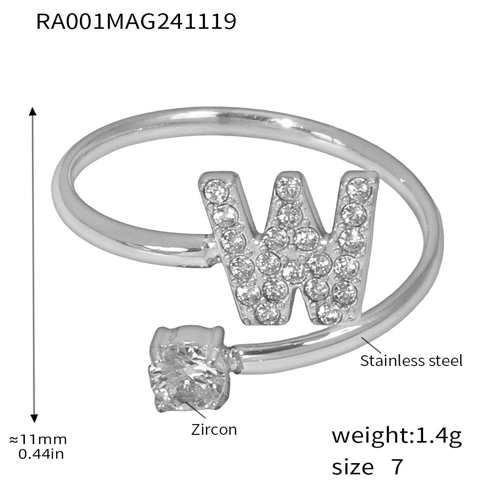 316L Stainless Steel 18K Gold PVD Plated CZ Initial Ring - front view showcase
