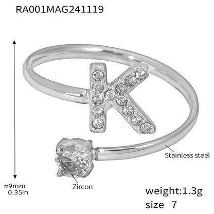 316L Stainless Steel 18K Gold PVD Plated CZ Initial Ring - elegant lifestyle look