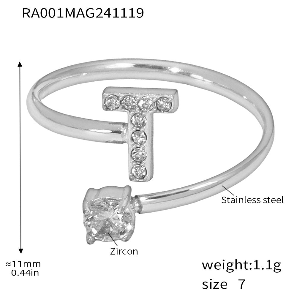 316L Stainless Steel 18K Gold PVD Plated CZ Initial Ring - luxury texture close up