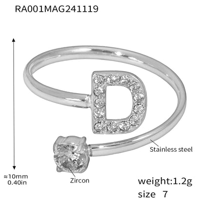 316L Stainless Steel 18K Gold PVD Plated CZ Initial Ring - sophisticated side angle