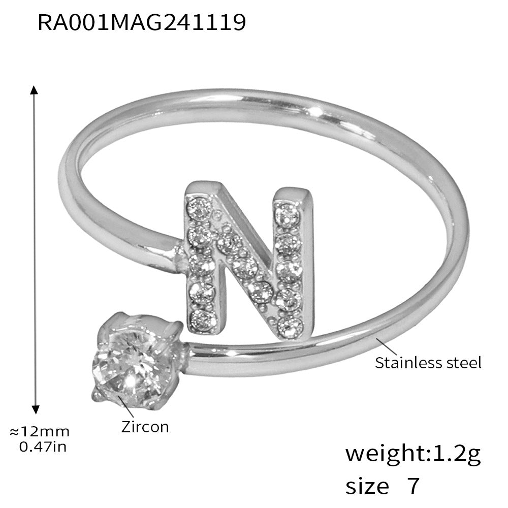 316L Stainless Steel 18K Gold PVD Plated CZ Initial Ring - premium jewelry aesthetic