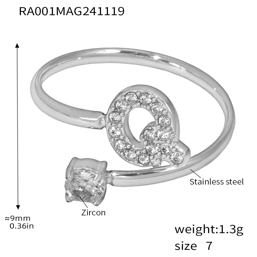 316L Stainless Steel 18K Gold PVD Plated CZ Initial Ring - front view showcase