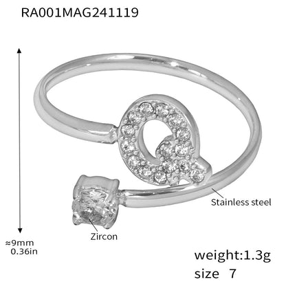 316L Stainless Steel 18K Gold PVD Plated CZ Initial Ring - front view showcase