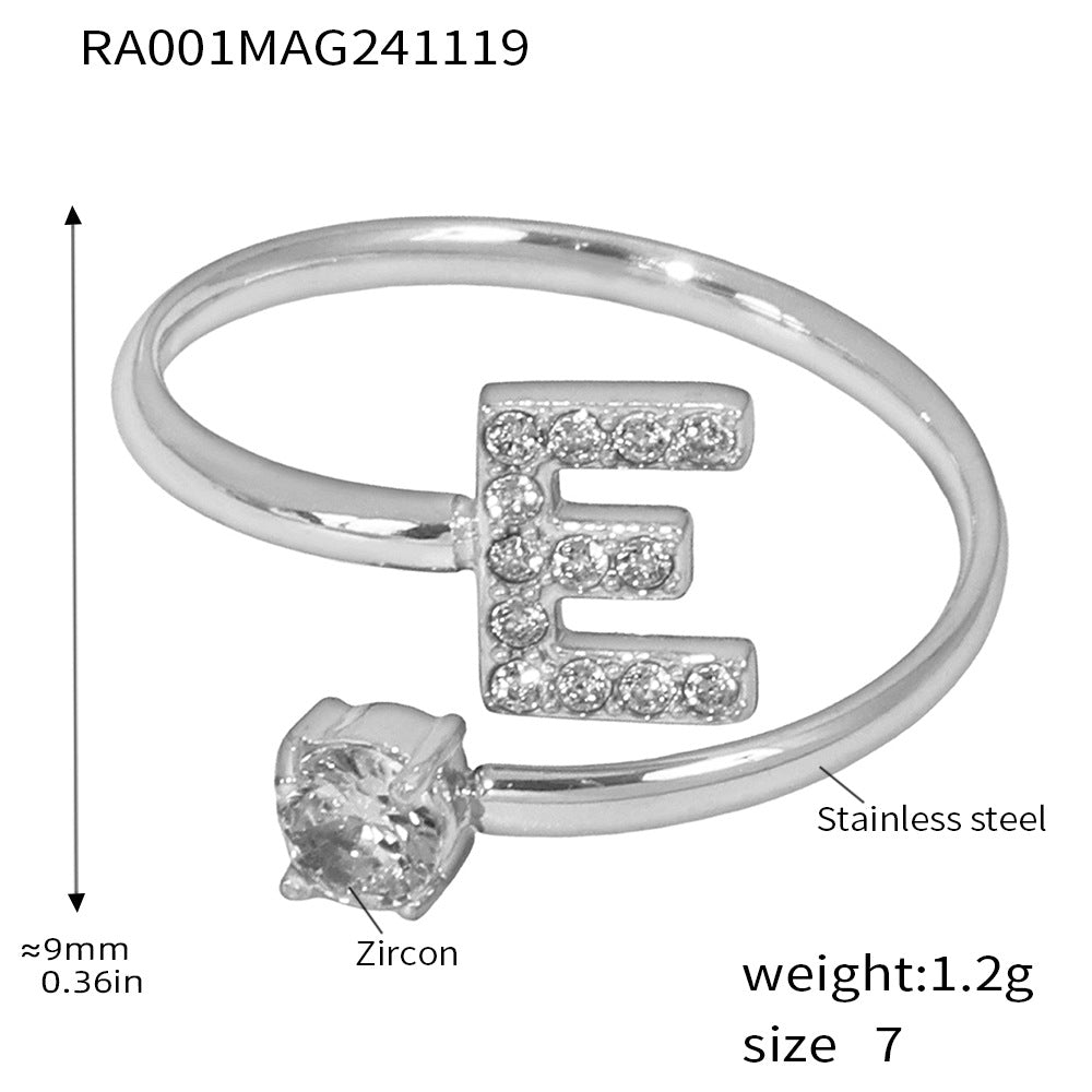 316L Stainless Steel 18K Gold PVD Plated CZ Initial Ring - luxury texture close up