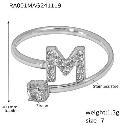 316L Stainless Steel 18K Gold PVD Plated CZ Initial Ring - premium jewelry aesthetic