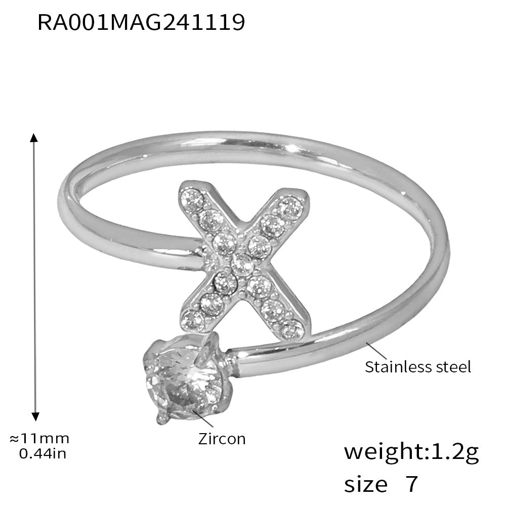 316L Stainless Steel 18K Gold PVD Plated CZ Initial Ring - front view showcase