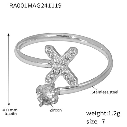 316L Stainless Steel 18K Gold PVD Plated CZ Initial Ring - front view showcase